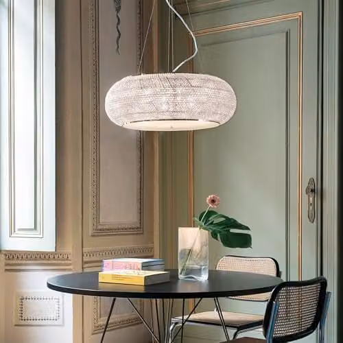 Netlighting Ideal Lux Pasha 10 Light Chrome and Crystal Suspended Ceiling Pendant with E14 Bulbs