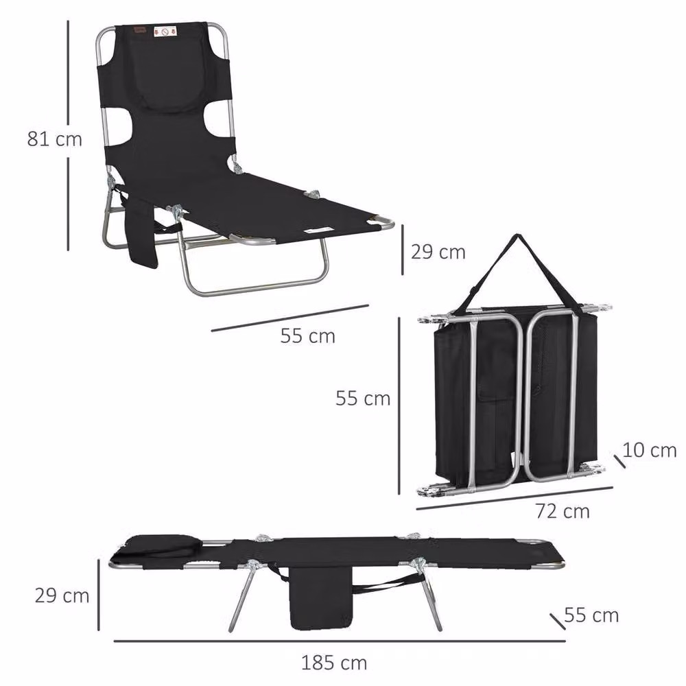 EONLION Black Sun Lounger with Reading Hole and Adjustable Headrest – 2