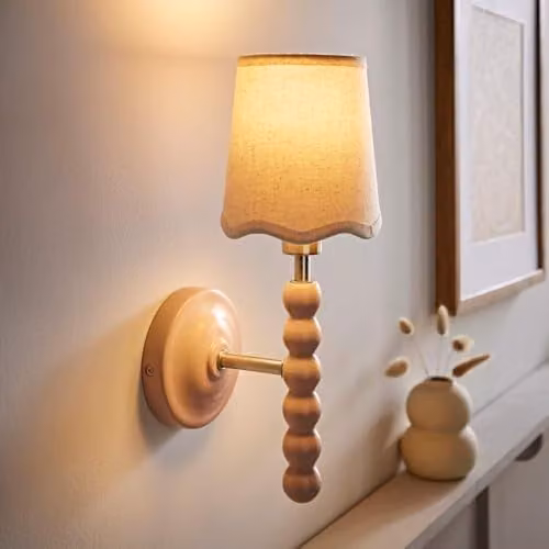 ValueLights Bobbin Pair of Rose Pink Wall Lights with Scalloped Fabric Shades