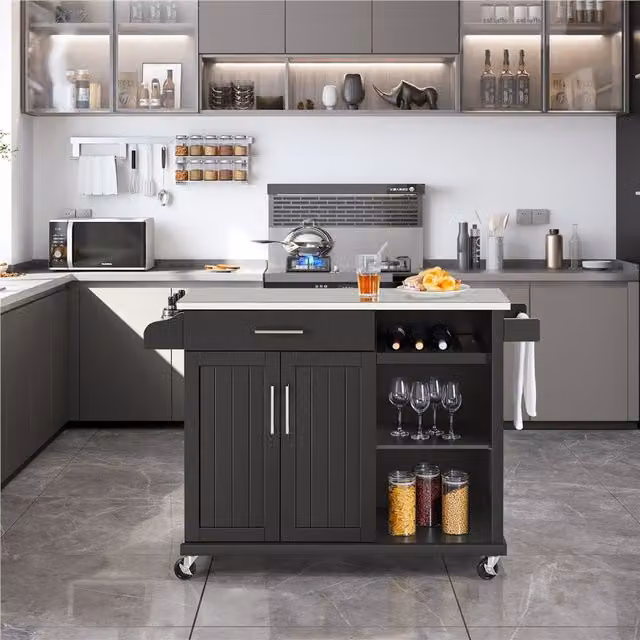 Yaheetech Large Modern Kitchen Cart on Wheels in Black