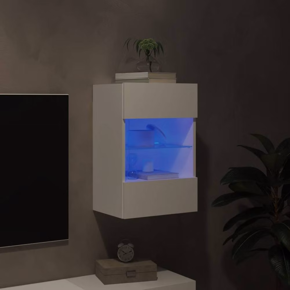 Berkfield Home Modern TV Wall Cabinet with LED Lights in White, W/D/H: 40 x 30 x 60.5 cm – 3