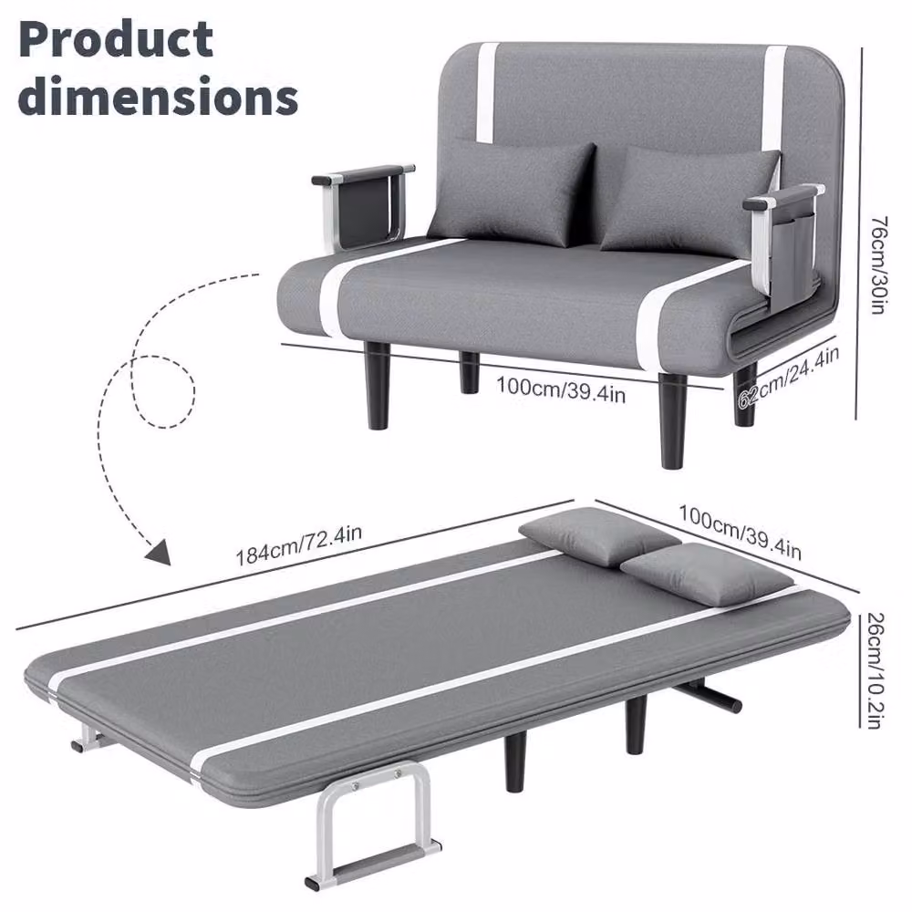 KORVIXA Double Fabric Sofa Bed Sleeper Couch in Grey – 2