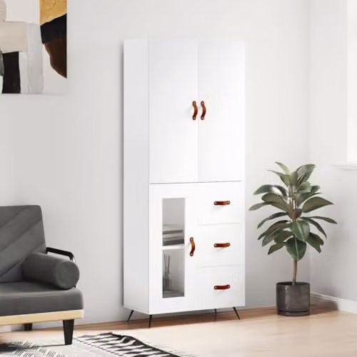 vidaXL Modern White Highboard Sideboard with Doors and Drawers for Bedroom or Living Room, W/D/H: 180 x 69.5 x 34 cm – 2