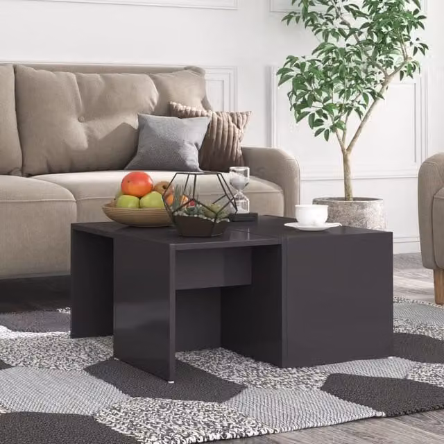 Berkfield Home Set of 4 Square Coffee Tables in High Gloss Grey, W/D/H: 33 x 33 x 33 cm