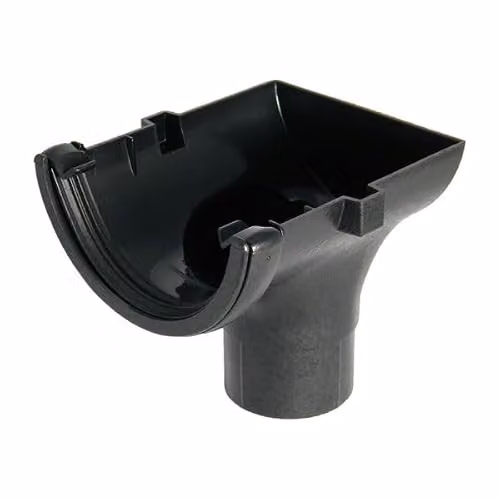 FloPlast Half Round Gutter Stopend Outlet, Cast Iron Effect, Black, 112mm
