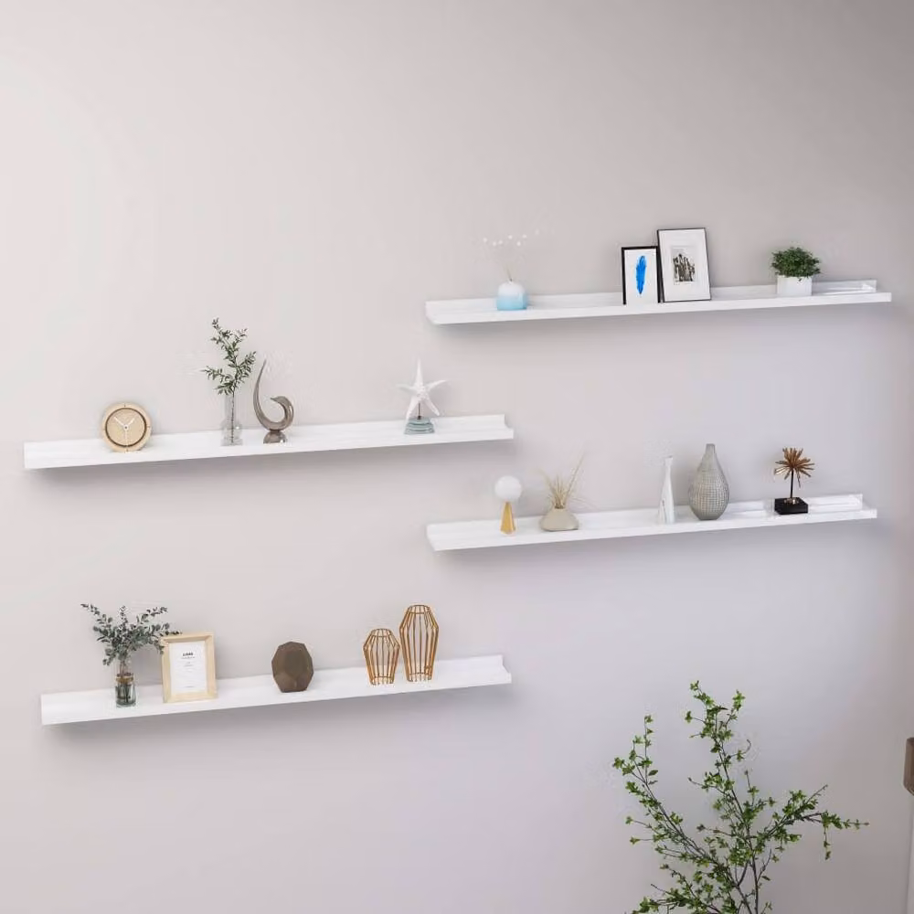 Berkfield Home Set of 4 High Gloss White Wall Mounted Shelves, W/D/H: 100 x 9 x 3 cm – 1