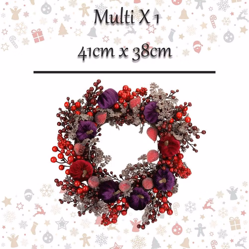 VFM e-Store Christmas Wreath Decoration in Multicolour, Red and Purple, W: 41 cm, H: 38 cm – 2
