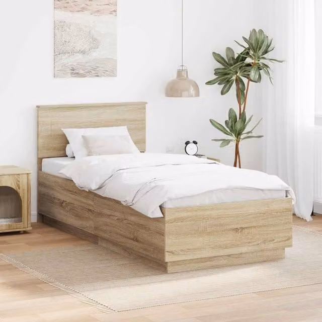 Berkfield Home Sonoma Oak Bed Frame with Headboard in Brown, W/D/H: 190 x 70 x 70 cm
