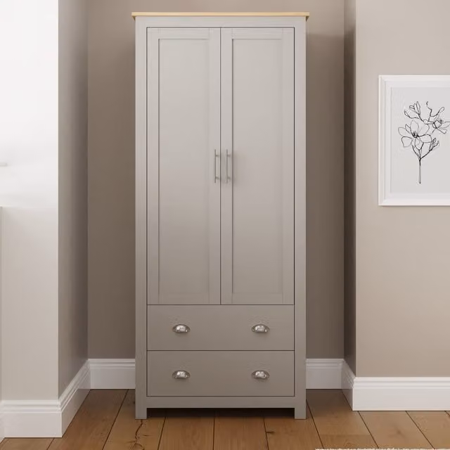 GFW Lancaster 2 Door 2 Drawer Wardrobe in Grey and Oak – 2