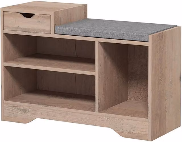 VOGREX Upholstered Entryway Shoe Bench with Storage Drawer in Beige, W/D/H: 135 x 30 x 52 cm – 1