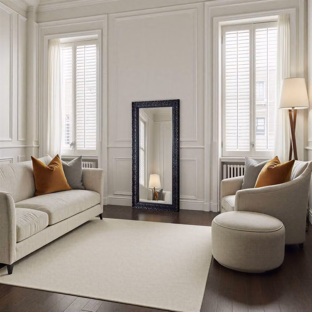 Yearn Mirrors Carved Framed Bevelled Tall Rectangular Wall Mirror in Black, H 138 cm x W 62 cm – 3