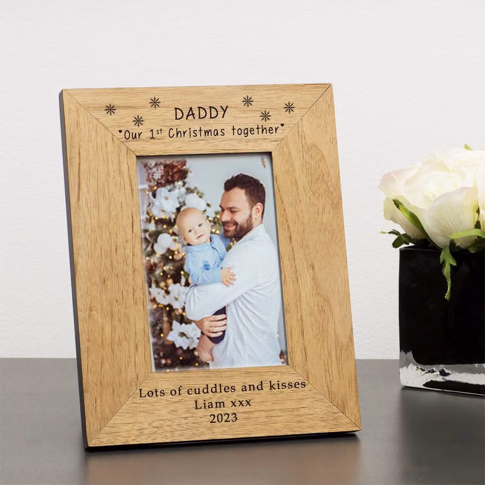 Uniqueful Personalised Daddy Our 1st Christmas Together Wood Picture Frame, Beige, W/H: 15 x 10 cm – 2