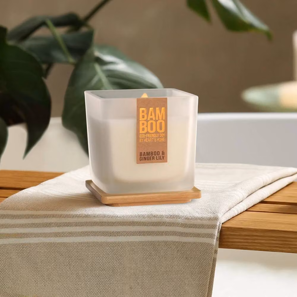 Heart and Home Bamboo and Ginger Lily Soy Wax Candle in Cool White – 2