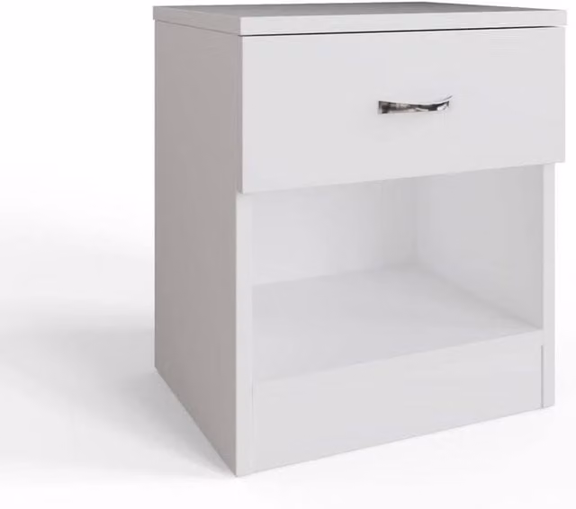 Havendro 1 Drawer Night Stand in Matt White with Curved Metal Pull Handles