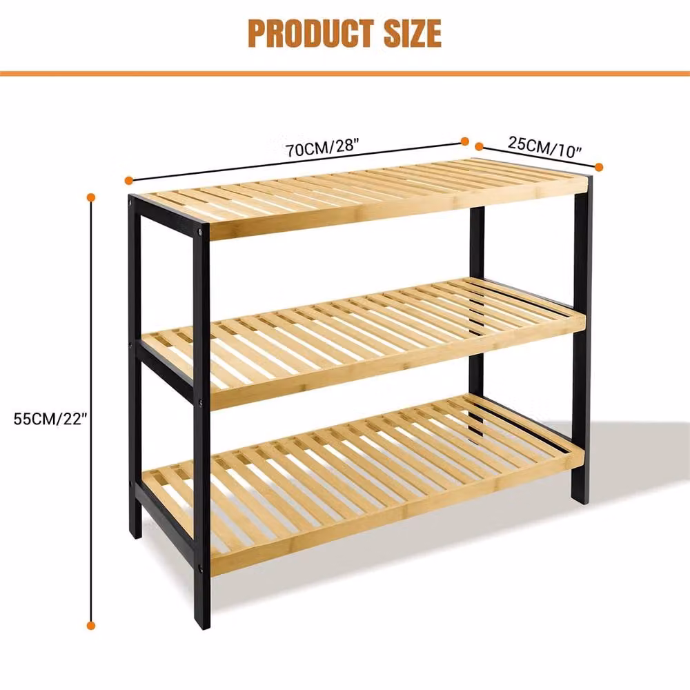 SPETLEK 3 Tier Natural Bamboo Shoe Rack Organiser, Brown, W/D/H: 70 x 55 x 25 cm – 2