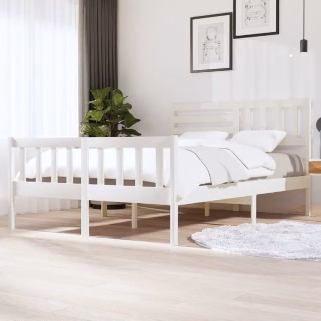 Berkfield Home White Solid Pine Wood Bed Frame W/D/H: 140 x 200 cm