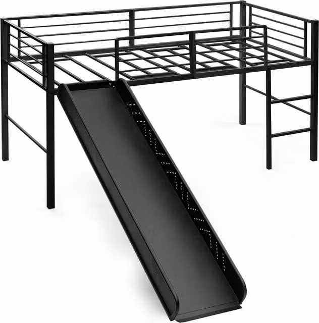 Costway Single Size Low Metal Loft Bed for Children, Black, W/D/H: 190 x 90 x 150 cm