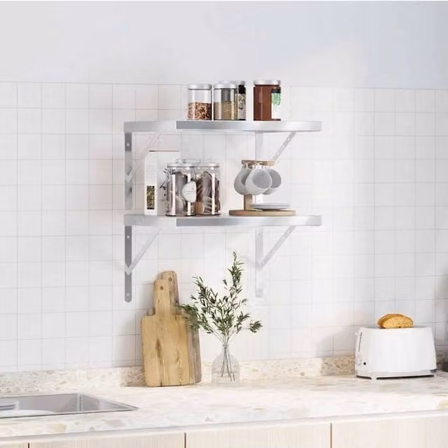 Berkfield Home Silver Stainless Steel Wall Shelves, 2 Pack, W/D/H: 50 x 40 x 3 cm