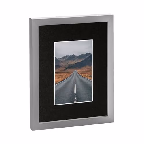 Nicola Spring Single Rectangular Photo Frame in Grey with Black Mount for 4 x 6 inch Photos