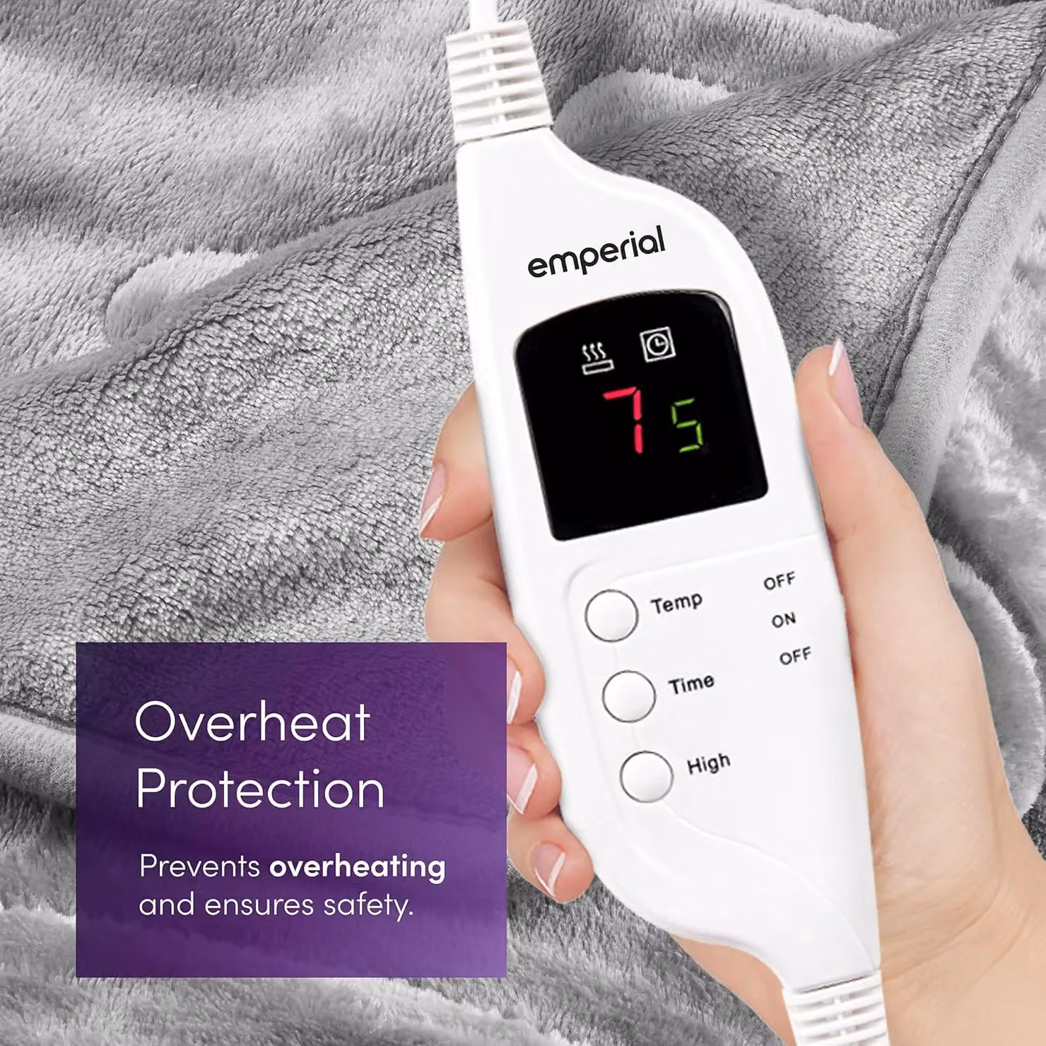 Emperial Grey Soft Fleece Heated Electric Blanket with 9 Hour Timer, W/D/H: 130 x 160 cm – 5