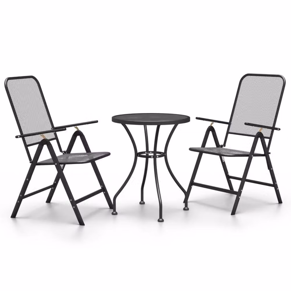 Berkfield Home 3 Piece Garden Dining Set in Anthracite and Black Matt Metal – 2