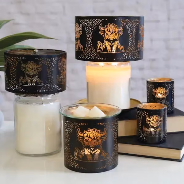 Aromatize Highland Cow Multi Functional Tealight Wax Melt Burner in Black and Gold, Diameter: 10.5 cm – 4