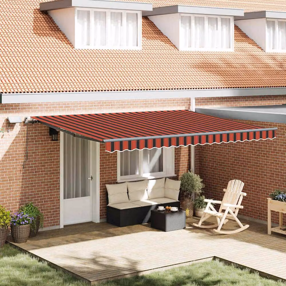 Berkfield Home Manual Retractable Folding Arm Awning with LED, Orange and Brown Striped Polyester, W: 450 cm, D: 300 cm – 2
