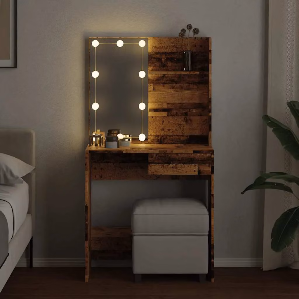 Berkfield Home Dressing Table with LED in Brown Old Wood, W/D/H: 74.5 x 40 x 141 cm – 4