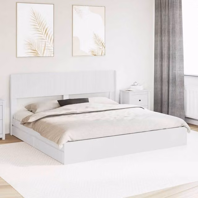 Berkfield Home White Bed Frame with Headboard and Side Compartment Storage, 180 x 200 cm