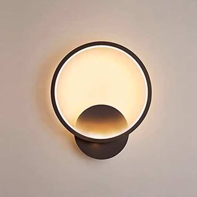 Pheashine Modern Black Round LED Wall Light, 12W 3000K Warm White Aluminium Sconce, Diameter: 23 cm