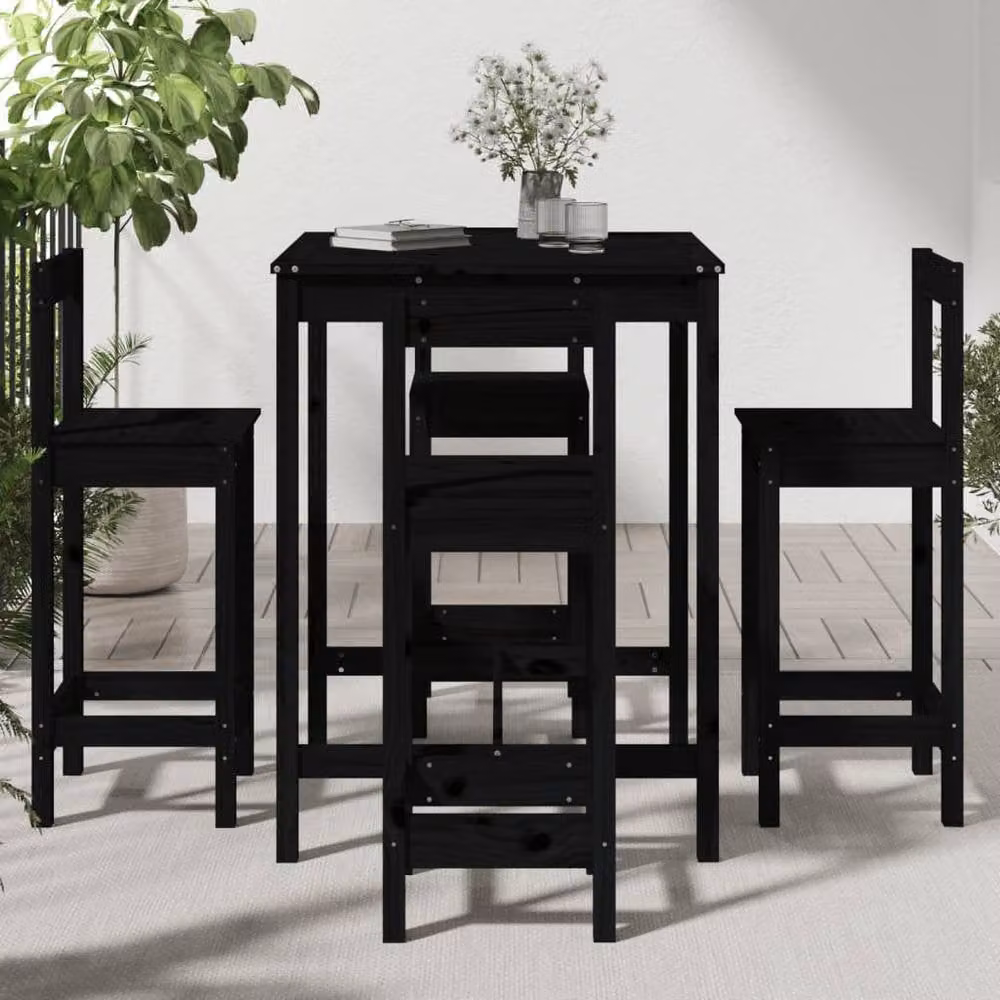 Berkfield Home 5 Piece Rustic Black Solid Wood Pine Garden Bar Set – 3