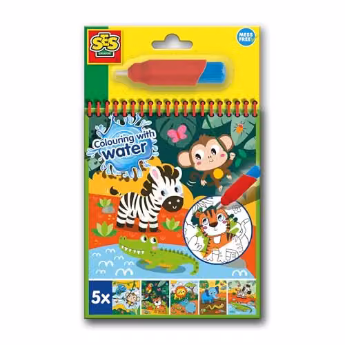 SES Creative Colour with Water Safari Book, Multicolour Animal Drawing and Colouring Set for Kids