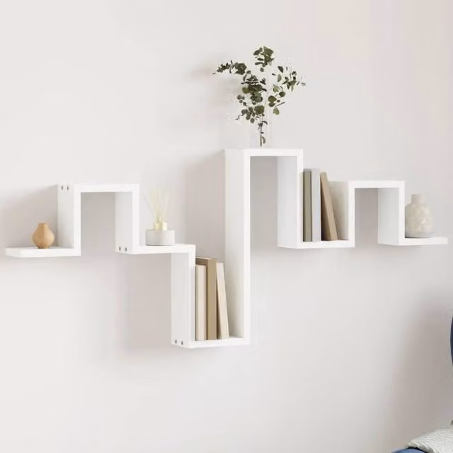 Berkfield Home White Wall Mounted Shelf, W: 104.5 cm, D: 10 cm, H: 43 cm