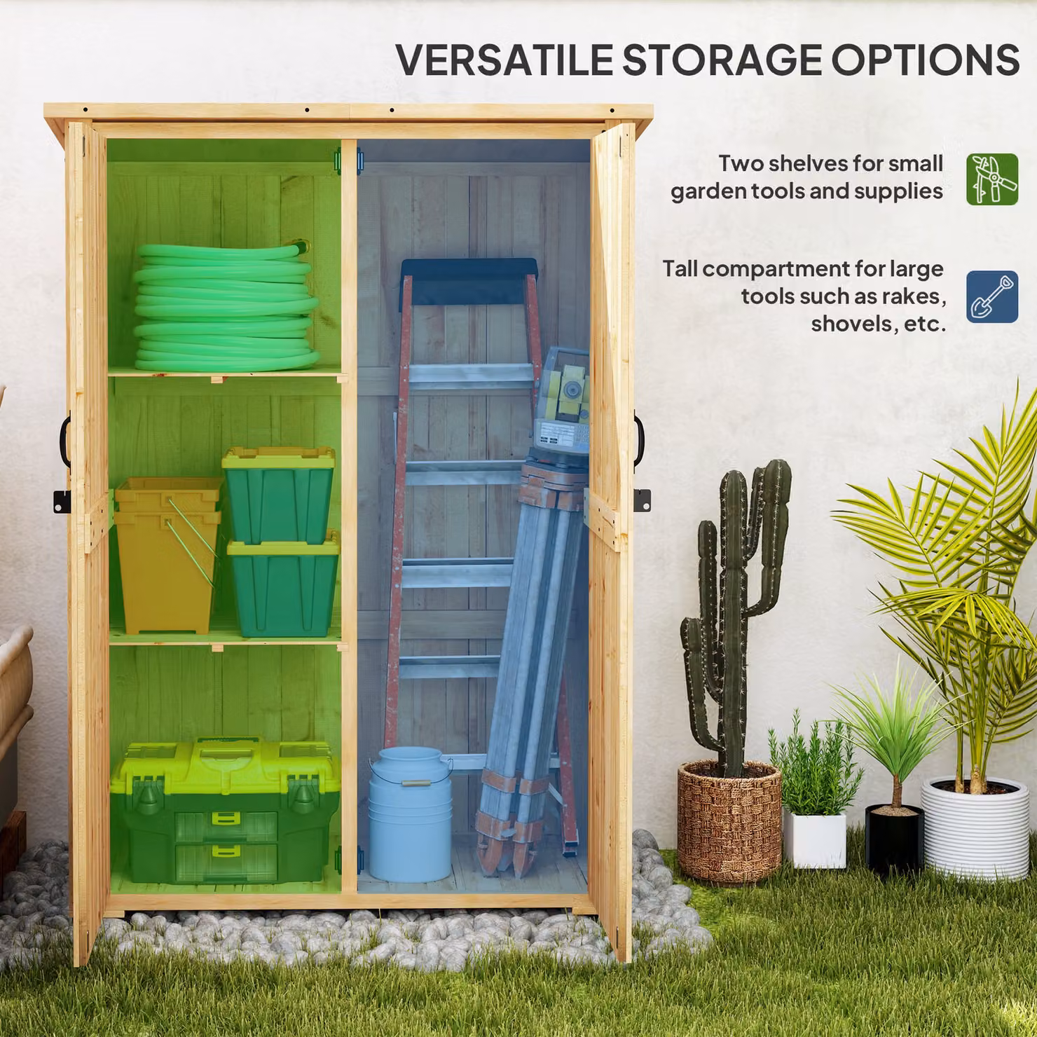 Outsunny Brown Wooden Garden Storage Shed with Double Doors and Internal Shelving, W/D/H: 108.0 x 54.0 x 167.0 cm – 3
