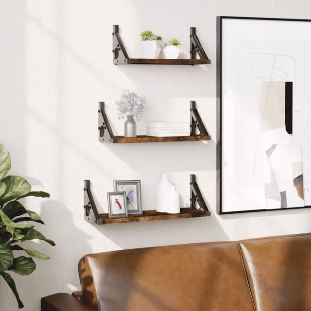 Berkfield Home 3 Piece Smoked Oak Wall Mounted Shelf Set in Brown