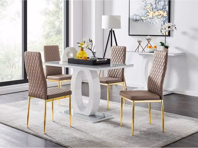 FurnitureboxUK Giovani Dining Set with Rectangular Glass Table and Four Brown Faux Leather Chairs, W: 120 cm, H: 70 cm