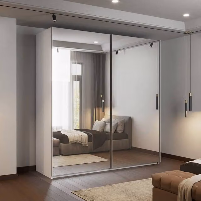 MN Furniture Double Mirror Sliding Wardrobe with Integrated LED Light, W: 200 cm, H: 217 cm, White – 1
