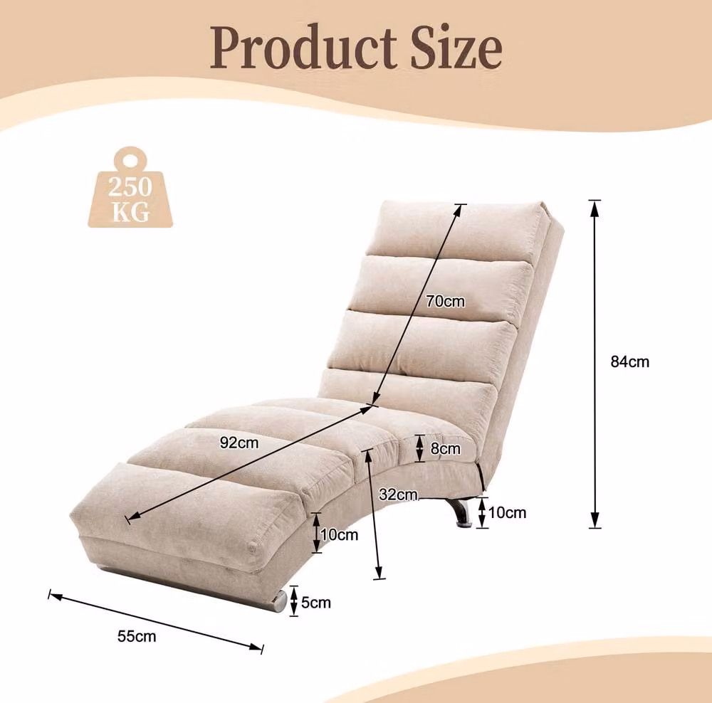 STILVORA Beige Fabric Chaise Longue Chair with Vibration and USB Charging – 2
