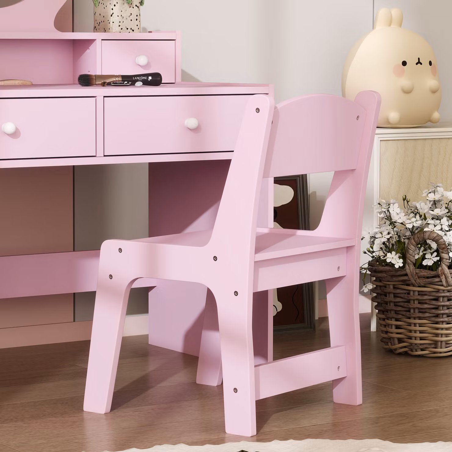 AIYAPLAY Kids Dressing Table Set with Stool, Mirror and Storage Drawers, Pink – 3