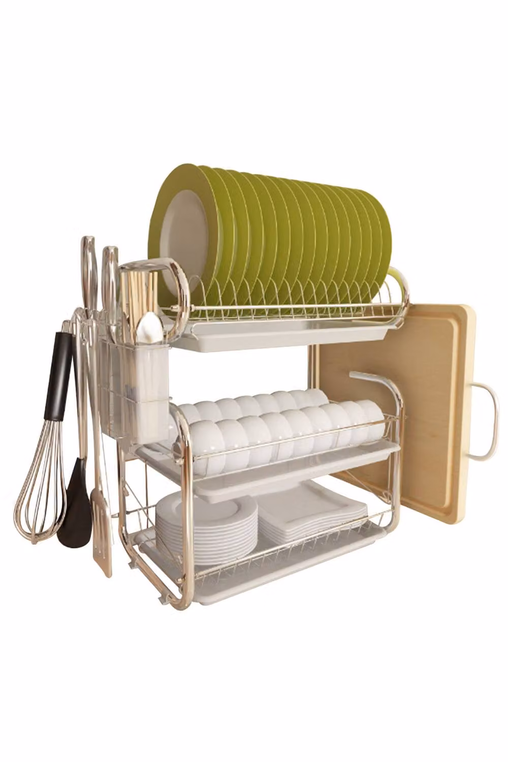 ExtraStar 3-Tier Kitchen Dish Drying Rack with Drip Tray in Silver – 2