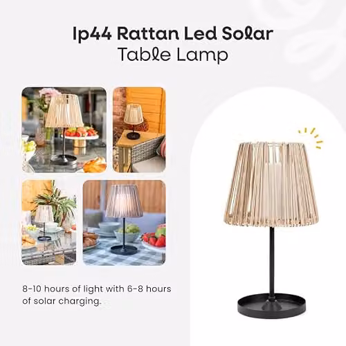 ValueLights Solar Powered Natural Rattan Outdoor Tabletop Light in Brown and Black, W/D/H: 32.0 x 18.0 x 18.0 cm – 5