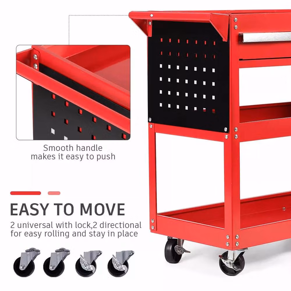 Dprodo 3 Tier Tool Cart with Drawers in Red, 150kg Capacity, Width: 60 cm – 7