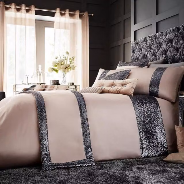 Smart Living Glamour Duvet Cover and Pillowcase Set in Blue or Brown, 140 x 200 cm