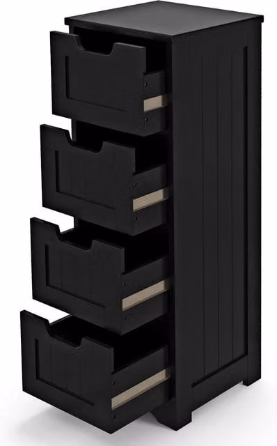 Gymax Black Freestanding Bathroom Storage Cabinet with Doors and Drawers
