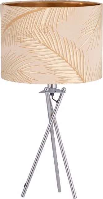 First Choice Lighting Tropica Chrome Tripod Table Lamp with Silver Fabric Shade – 1