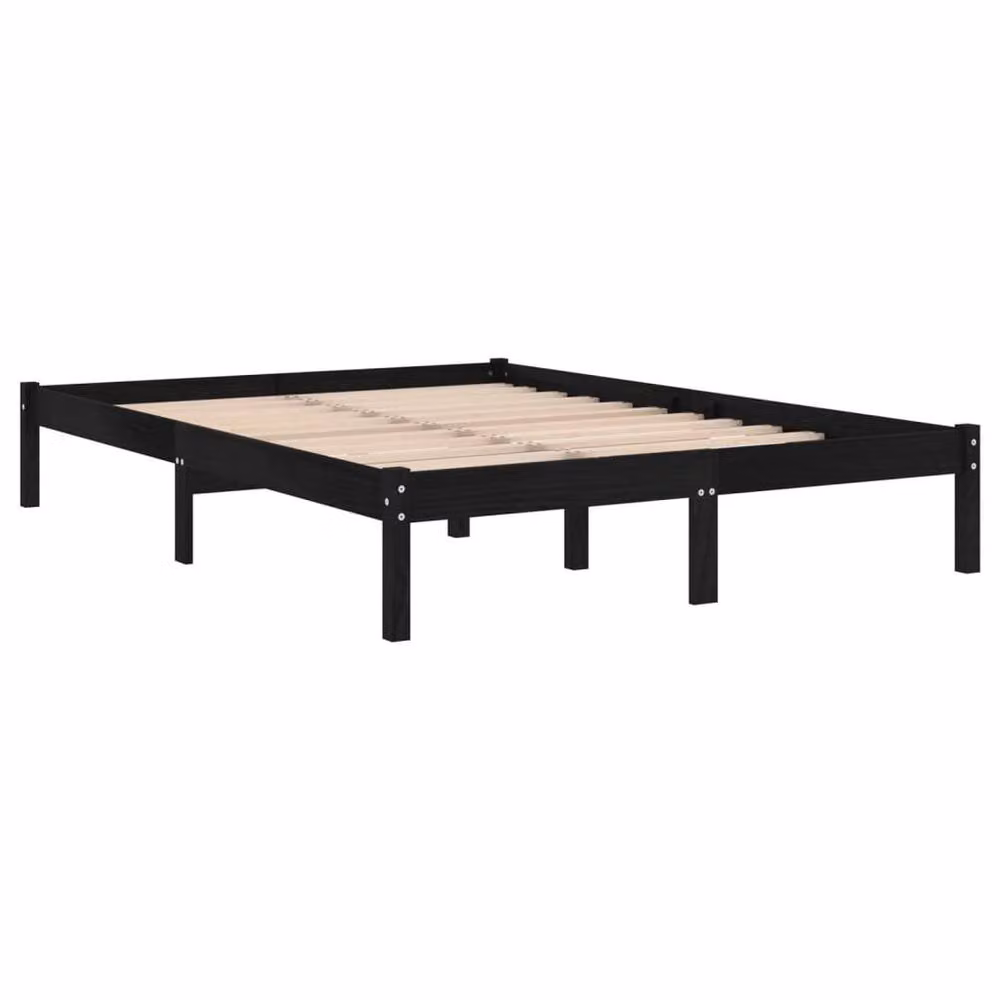 Berkfield Home Black Solid Wood Pine Bed Frame W/D: 200 x 200 cm – 3