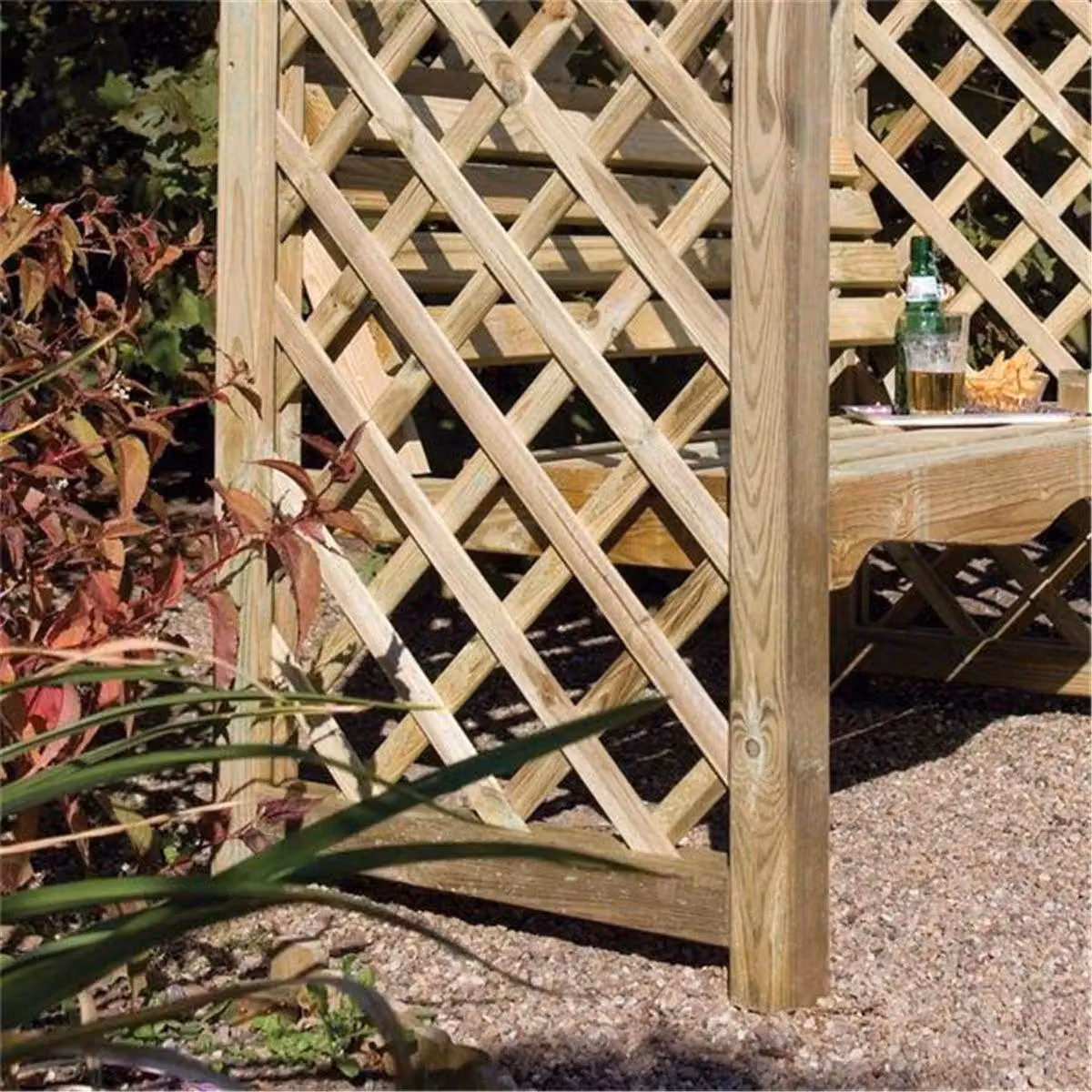 Cheshire Pressure Treated Garden Arbour with Open Slatted Roof in Light Oak – 4
