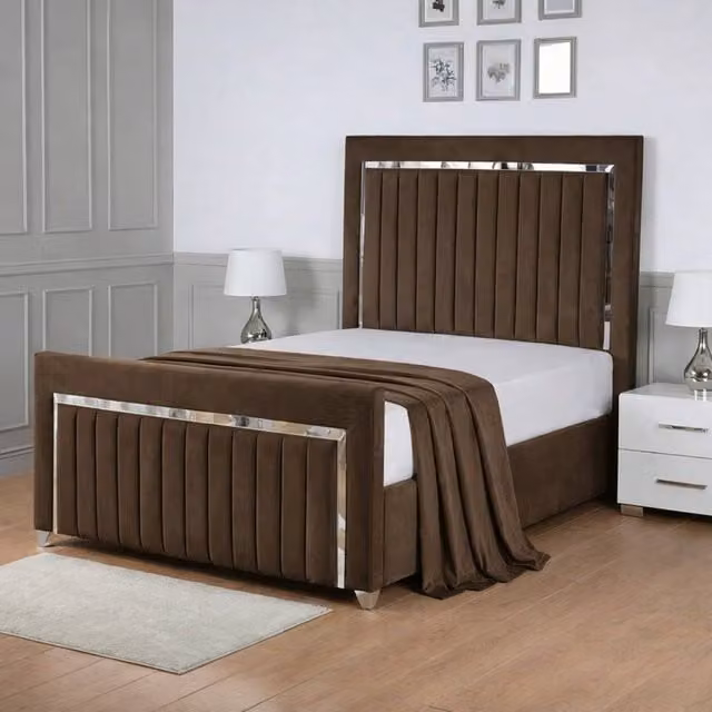 Living Comfort Bedz Chrome Edge Ottoman Gas Lift Storage Bed in Brown, Super King, W/D/H: 200 x 200 cm