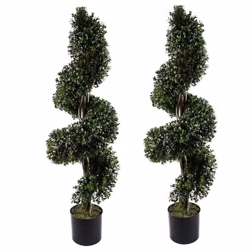 Leaf Design UK Green Spiral Artificial Topiary Tree Pair, H 120 cm x W 40 cm x D 40 cm – 1