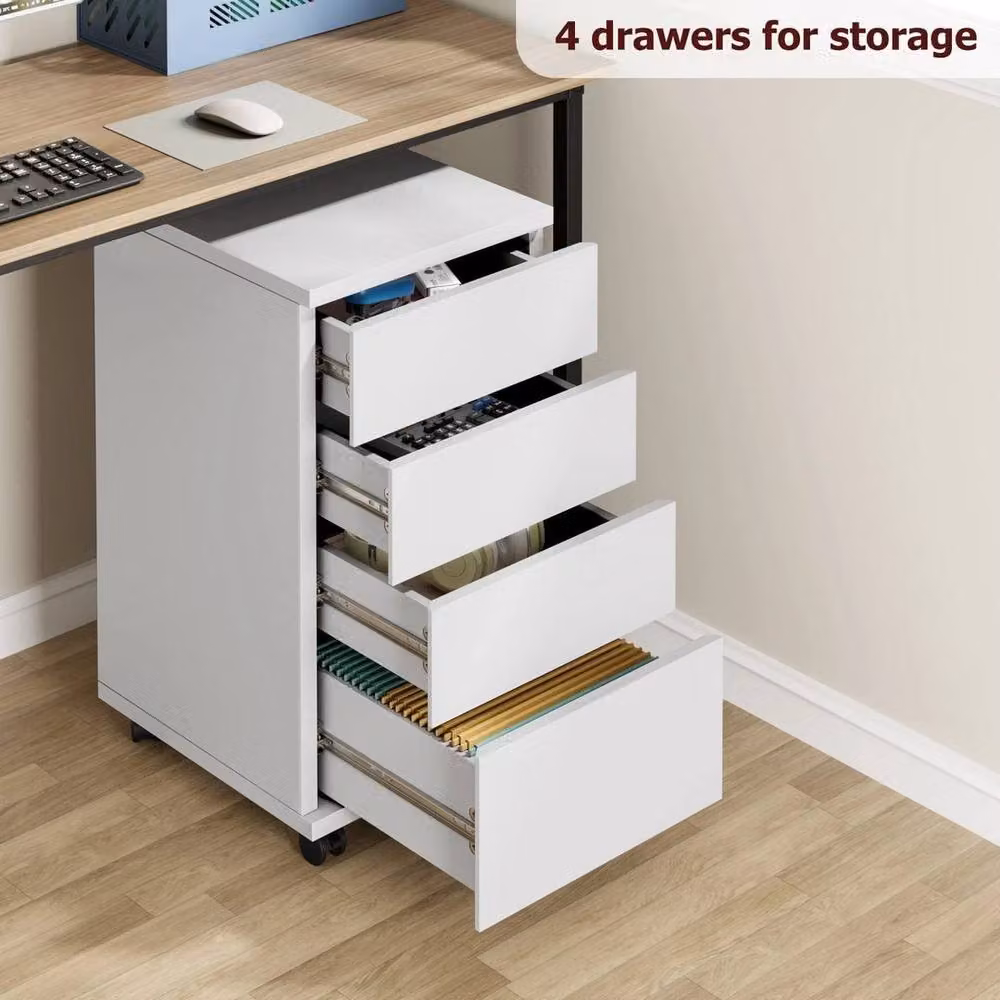 PAWNORA Mobile File Cabinet with 4 Drawers, White, W/D/H: 38.86 x 32.77 x 63.5 cm – 2